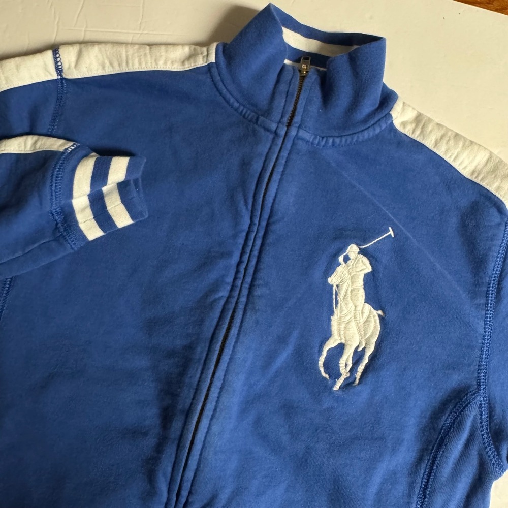 Kids Polo Ralph Lauren Blue White Big Pony Track Jacket Zip Up Size M‎ 10-12